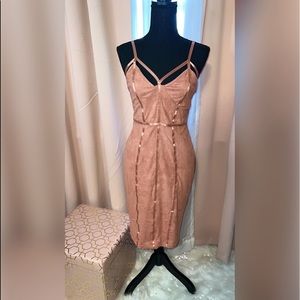 Windsor Mauve suede strapped back out body con dress
